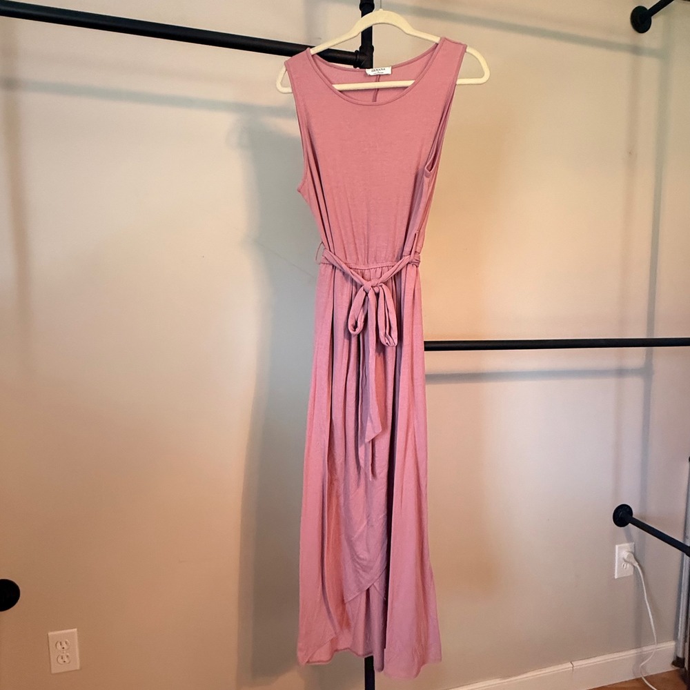 Zenana Mauve Pink Sleeveless Maxi Dress Large Faux Wrap Tulip Hem RD-2301AB